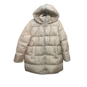 Zara Oversized‎ Long Down Puffer Jacket Size S Cream Off White Beige Hooded